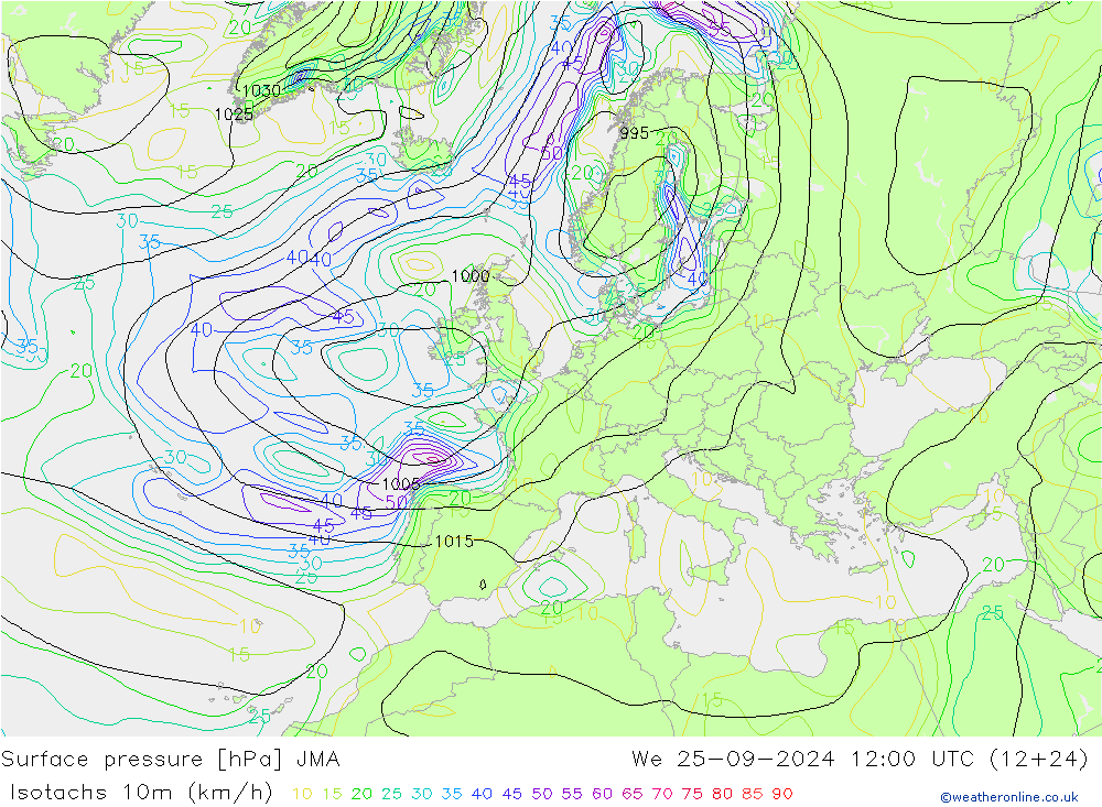 Isotachs (kph) JMA We 25.09.2024 12 UTC