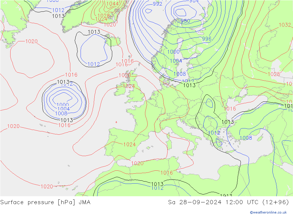 Presión superficial JMA sáb 28.09.2024 12 UTC