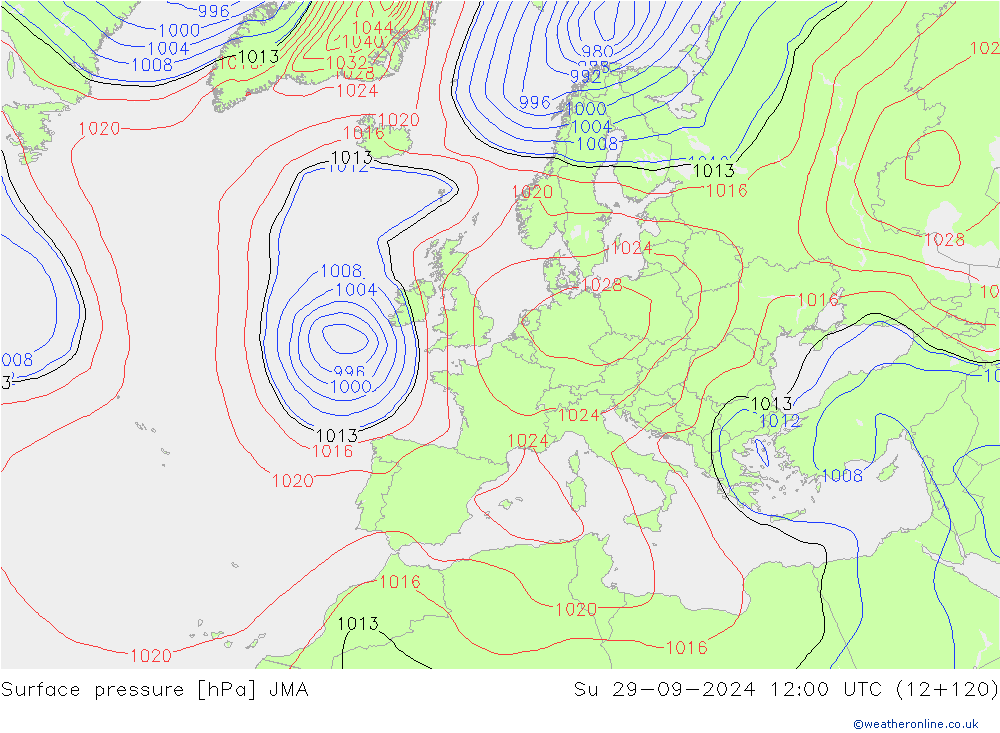 Surface pressure JMA Su 29.09.2024 12 UTC