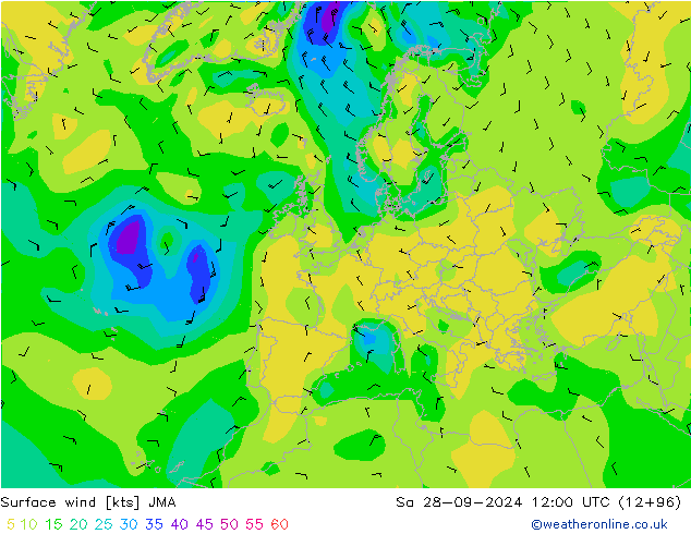 Surface wind JMA Sa 28.09.2024 12 UTC