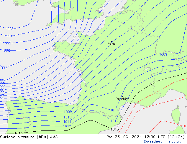 Surface pressure JMA We 25.09.2024 12 UTC