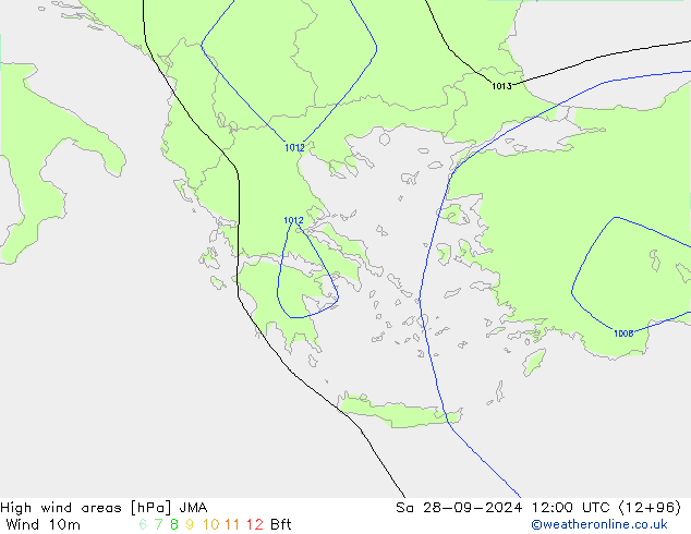 High wind areas JMA Sáb 28.09.2024 12 UTC