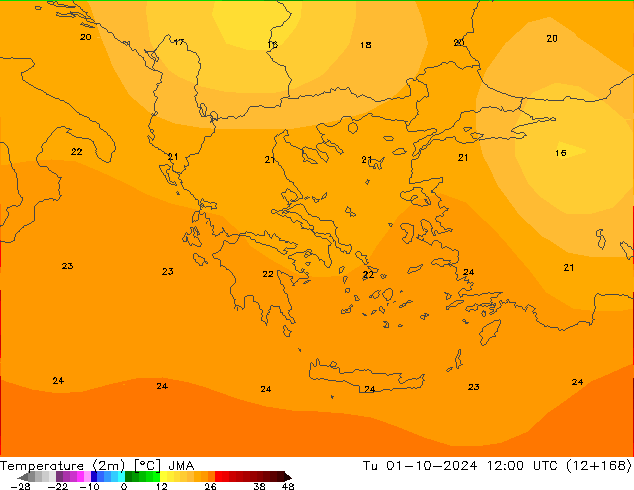 température (2m) JMA mar 01.10.2024 12 UTC