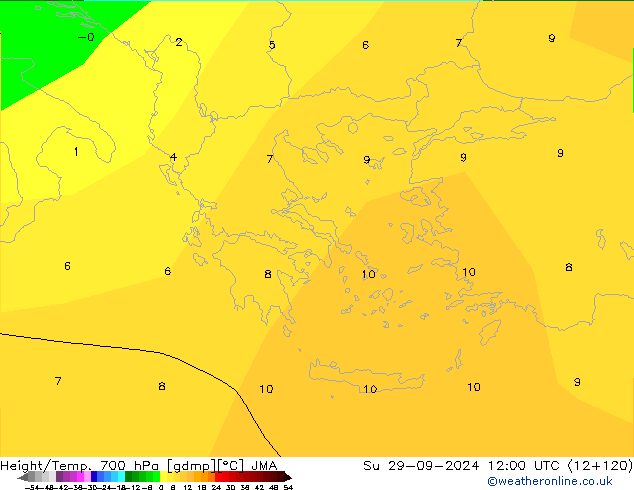 Height/Temp. 700 hPa JMA Ne 29.09.2024 12 UTC