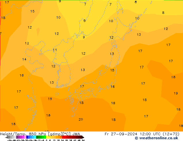 Height/Temp. 850 hPa JMA Fr 27.09.2024 12 UTC