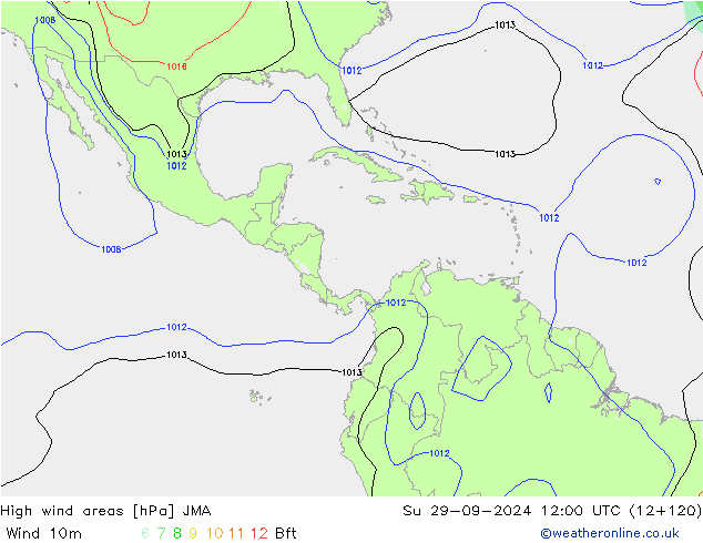 Izotacha JMA nie. 29.09.2024 12 UTC