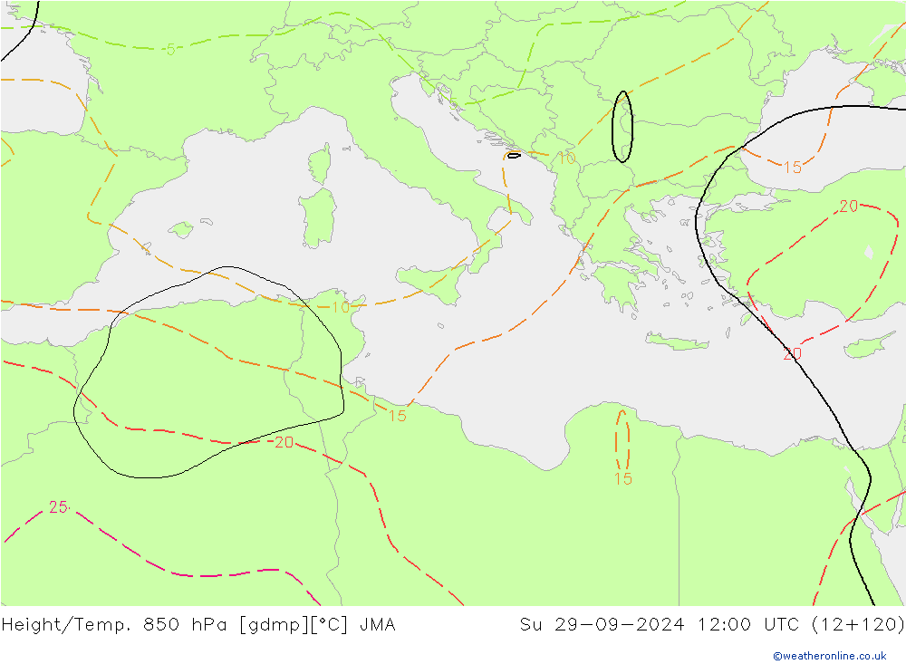 Height/Temp. 850 hPa JMA Su 29.09.2024 12 UTC