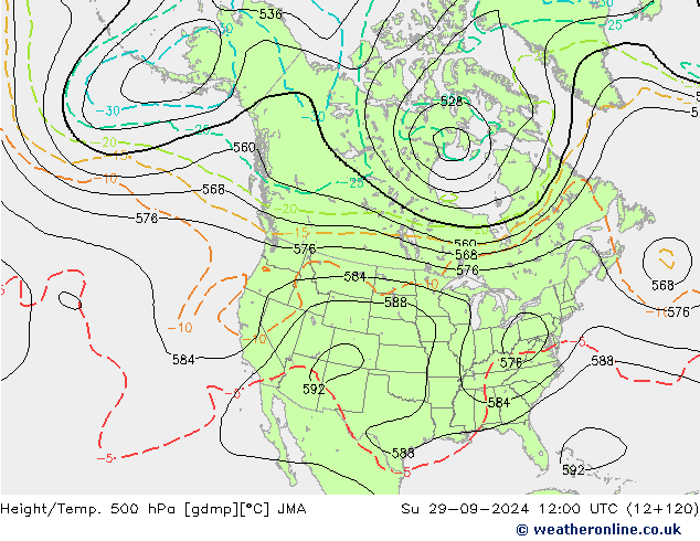 Height/Temp. 500 hPa JMA dom 29.09.2024 12 UTC