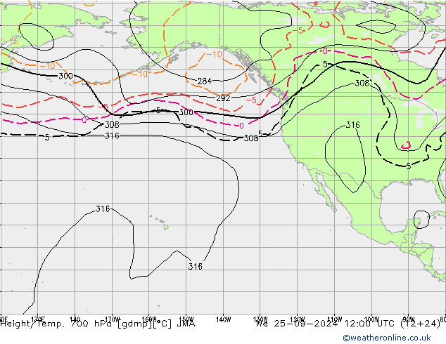 Height/Temp. 700 hPa JMA We 25.09.2024 12 UTC