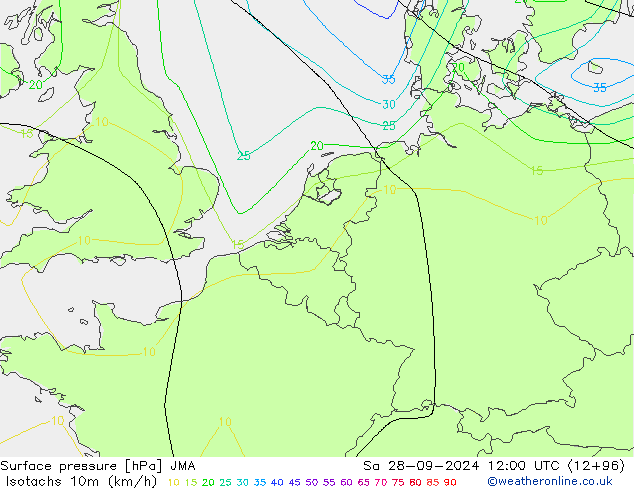 Isotachs (kph) JMA Sa 28.09.2024 12 UTC