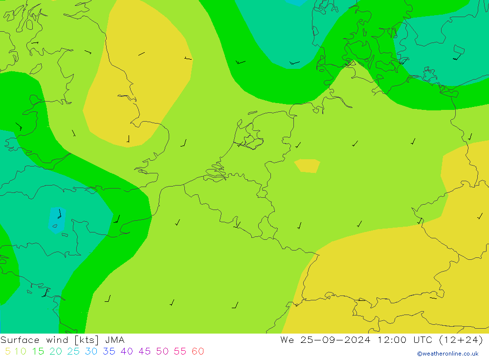 wiatr 10 m JMA śro. 25.09.2024 12 UTC