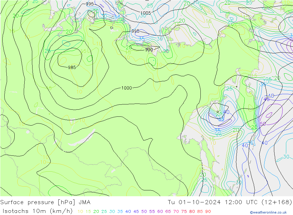 Isotachs (kph) JMA Tu 01.10.2024 12 UTC