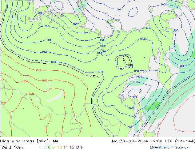 High wind areas JMA пн 30.09.2024 12 UTC