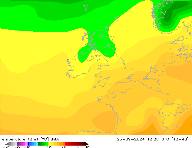 Temperatura (2m) JMA Qui 26.09.2024 12 UTC