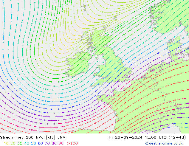 Streamlines 200 hPa JMA Čt 26.09.2024 12 UTC