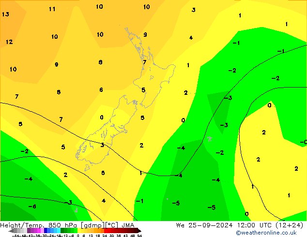 Height/Temp. 850 hPa JMA We 25.09.2024 12 UTC