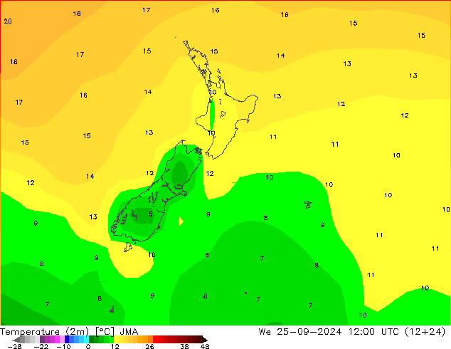 Temperatura (2m) JMA mié 25.09.2024 12 UTC