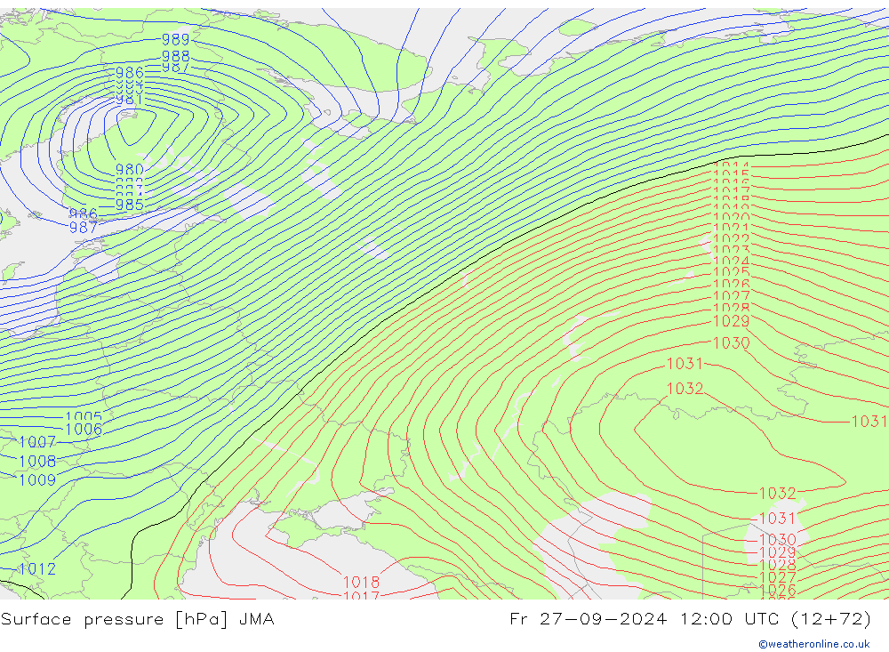 Surface pressure JMA Fr 27.09.2024 12 UTC