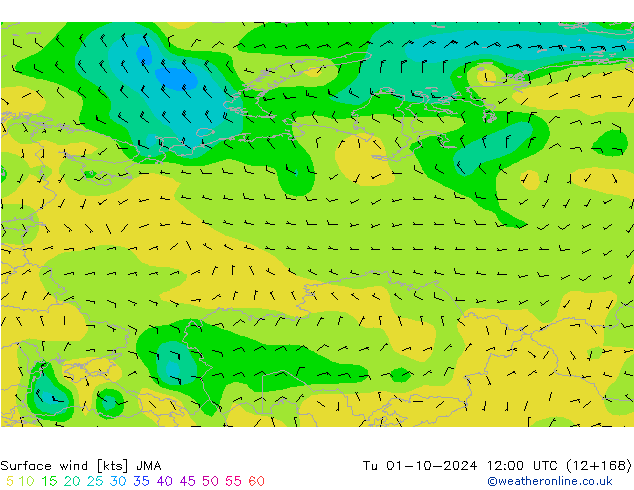 Vento 10 m JMA mar 01.10.2024 12 UTC