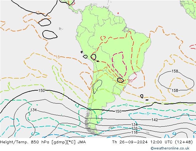 Height/Temp. 850 hPa JMA Qui 26.09.2024 12 UTC