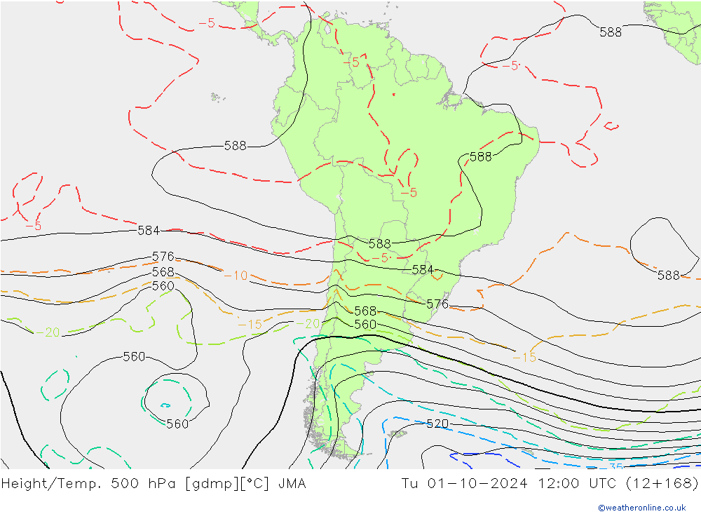 Height/Temp. 500 hPa JMA wto. 01.10.2024 12 UTC