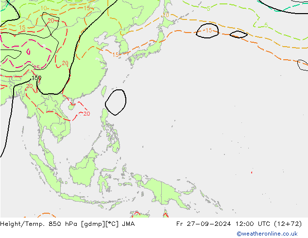 Height/Temp. 850 hPa JMA Fr 27.09.2024 12 UTC