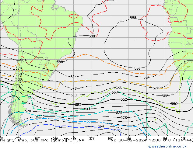 Height/Temp. 500 hPa JMA Mo 30.09.2024 12 UTC