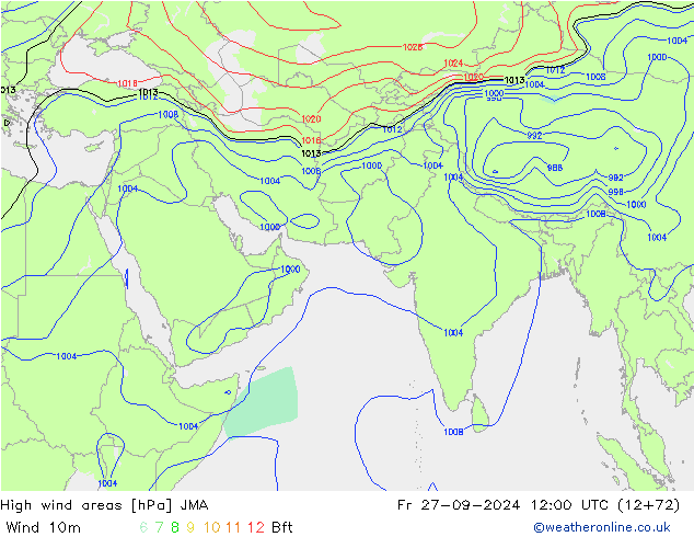 High wind areas JMA Fr 27.09.2024 12 UTC