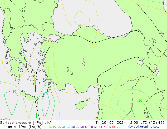 Isotachs (kph) JMA gio 26.09.2024 12 UTC