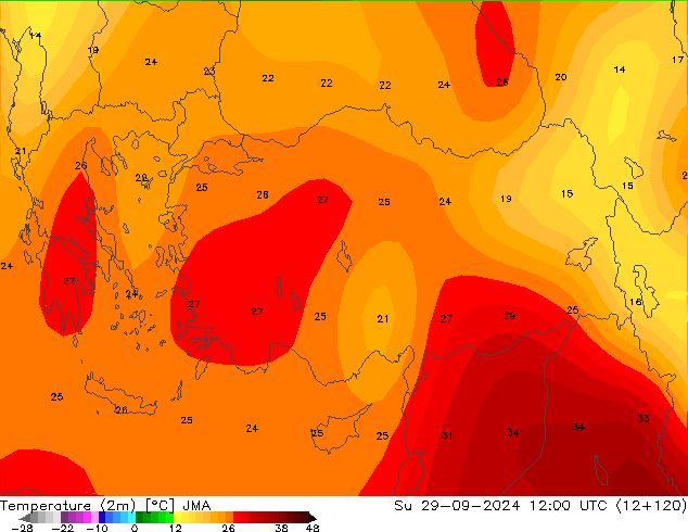 Temperatura (2m) JMA dom 29.09.2024 12 UTC