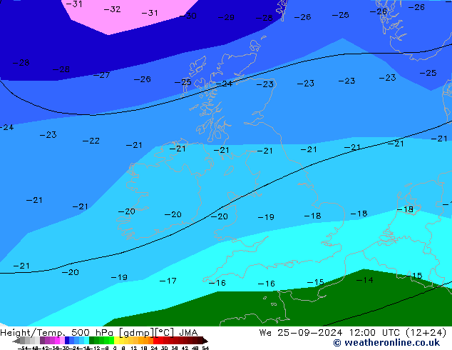 Height/Temp. 500 hPa JMA We 25.09.2024 12 UTC