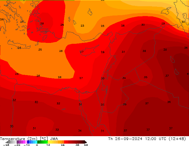 Temperature (2m) JMA Th 26.09.2024 12 UTC