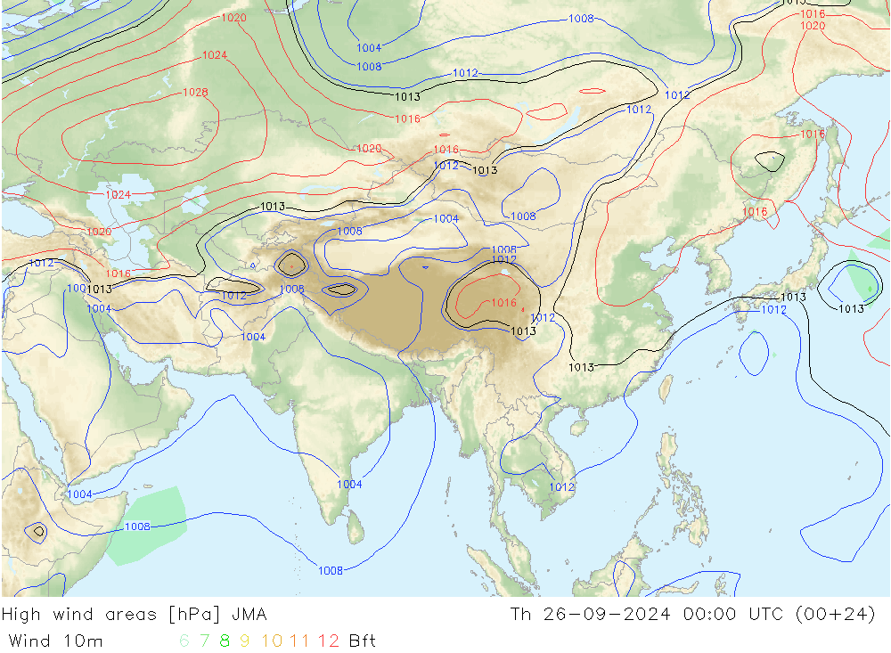 High wind areas JMA jue 26.09.2024 00 UTC