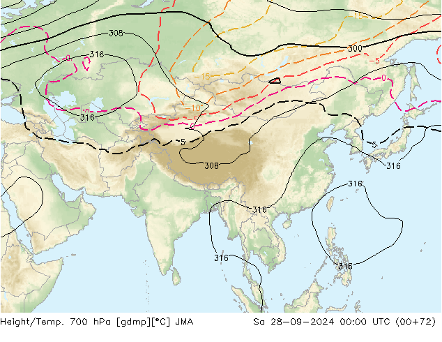 Height/Temp. 700 hPa JMA Sa 28.09.2024 00 UTC