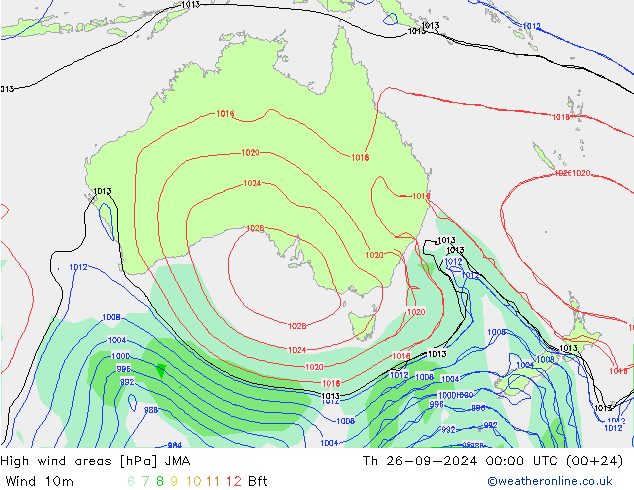 High wind areas JMA Th 26.09.2024 00 UTC