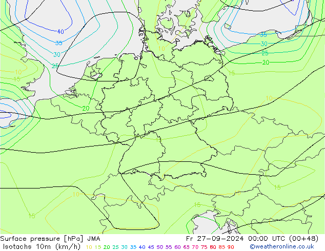 Isotachs (kph) JMA  27.09.2024 00 UTC