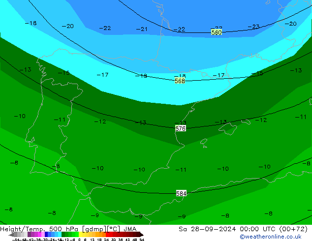 Height/Temp. 500 гПа JMA сб 28.09.2024 00 UTC