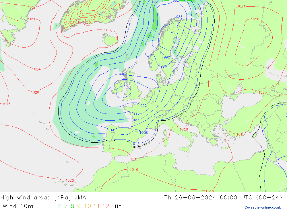 Izotacha JMA czw. 26.09.2024 00 UTC