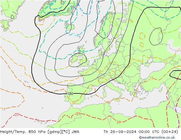 Geop./Temp. 850 hPa JMA jue 26.09.2024 00 UTC