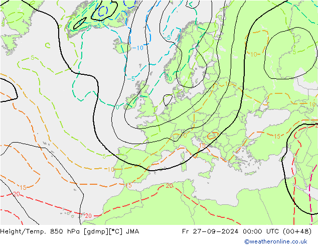 Height/Temp. 850 гПа JMA пт 27.09.2024 00 UTC