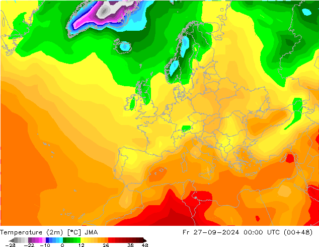 Temperaturkarte (2m) JMA Fr 27.09.2024 00 UTC