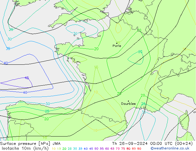 Eşrüzgar Hızları (km/sa) JMA Per 26.09.2024 00 UTC