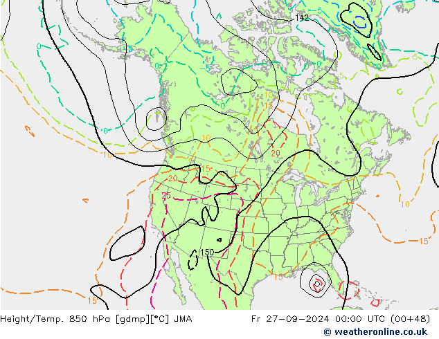 Height/Temp. 850 hPa JMA Fr 27.09.2024 00 UTC