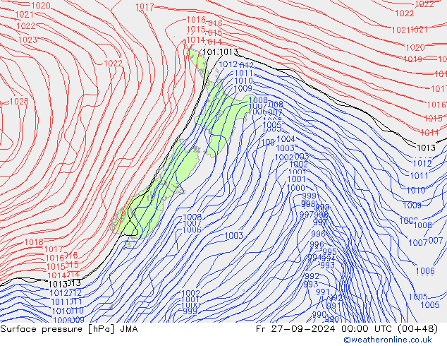 Presión superficial JMA vie 27.09.2024 00 UTC