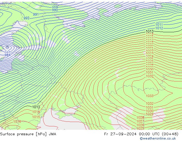 Luchtdruk (Grond) JMA vr 27.09.2024 00 UTC