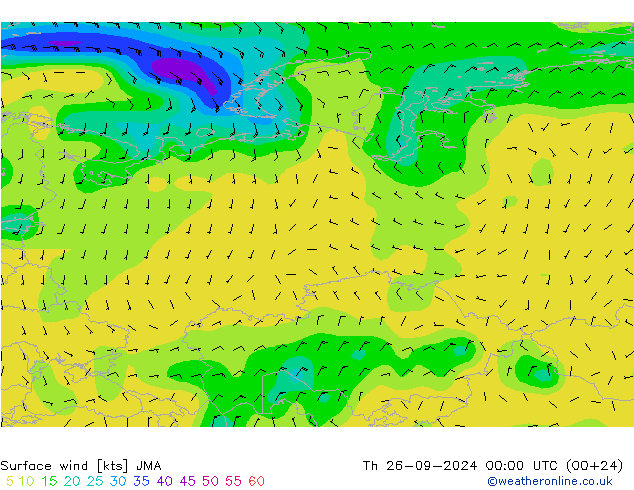 Surface wind JMA Th 26.09.2024 00 UTC