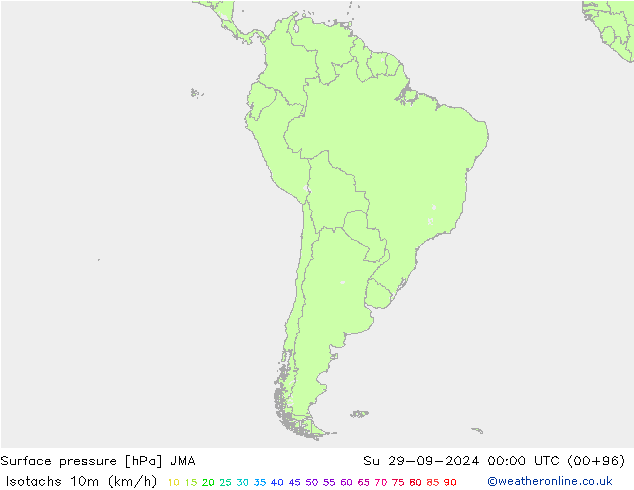 Isotachen (km/h) JMA zo 29.09.2024 00 UTC