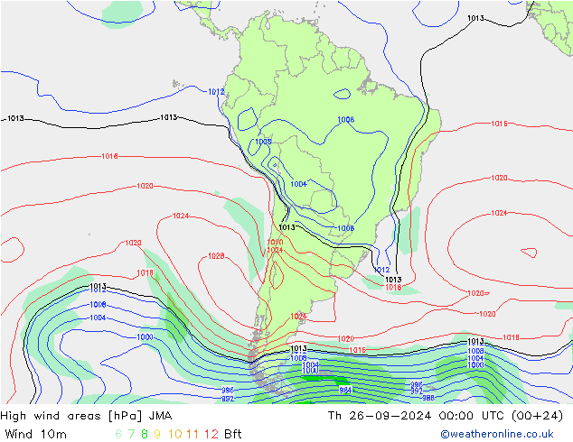 High wind areas JMA Qui 26.09.2024 00 UTC