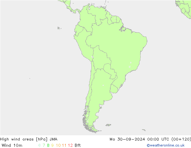 High wind areas JMA пн 30.09.2024 00 UTC