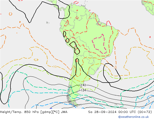 Géop./Temp. 850 hPa JMA sam 28.09.2024 00 UTC